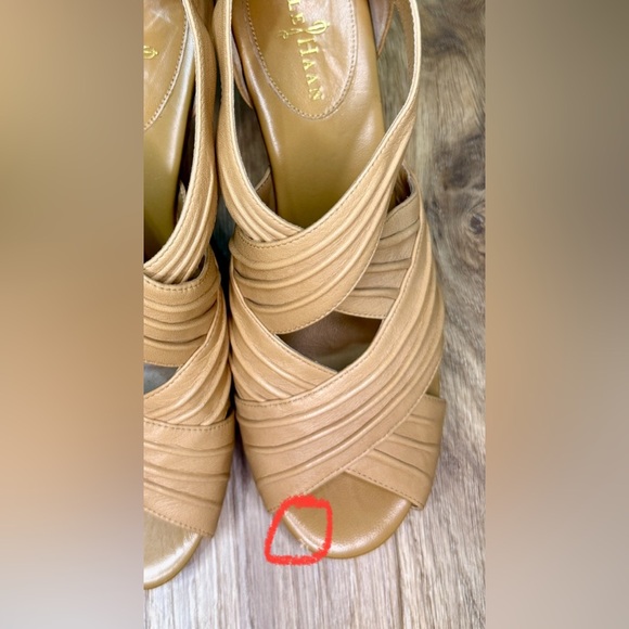 Cole Haan Women’s 8.5 M Tan Brown Leather Platform Wood Wedge Heel Sandals - EUC - Picture 3 of 7